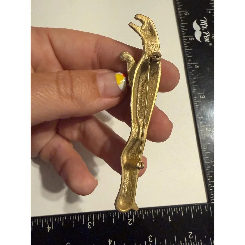 Matte Gold Tone Leaping Panther Brooch Modernist Pouncing Cat Pin